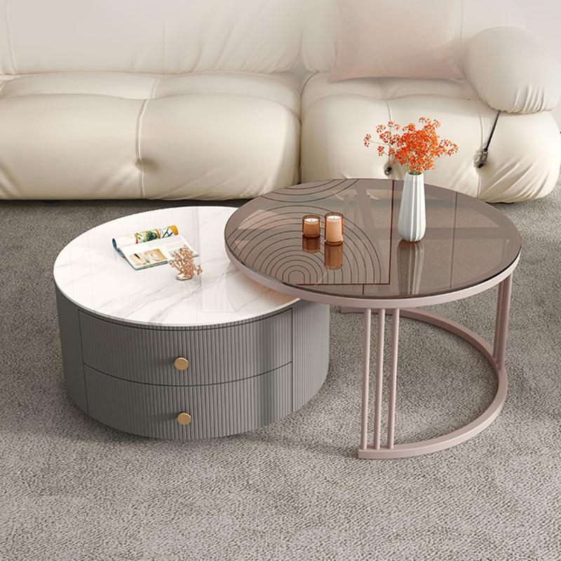 Frame Round Glam Coffee Table Slate Nesting Coffee Table Set