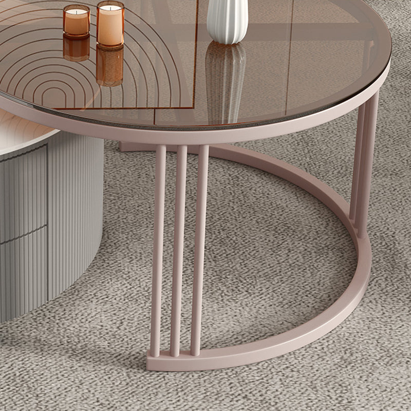Frame Round Glam Coffee Table Slate Nesting Coffee Table Set