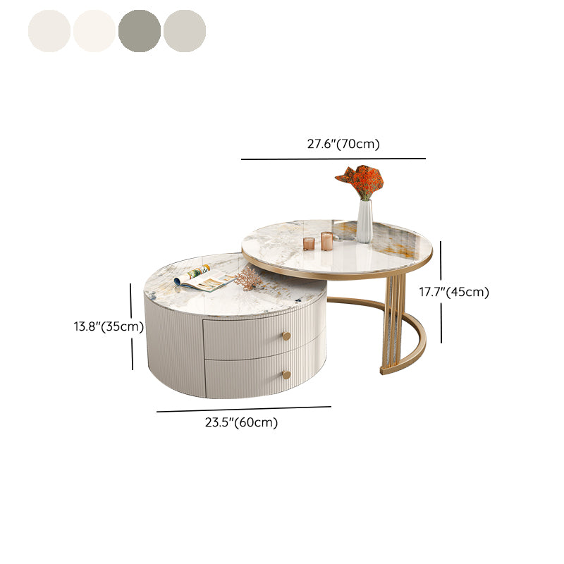 Frame Round Glam Coffee Table Slate Nesting Coffee Table Set
