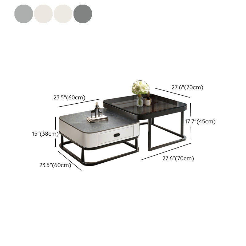 Modern Metal Frame Cocktail Table Square Glass / Slate Coffee Table with Drawer