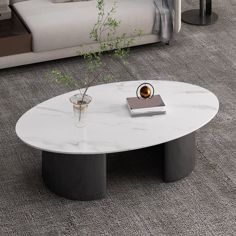 15"H Glam Coffee Table Slate Oval Single Coffee Cocktail Table