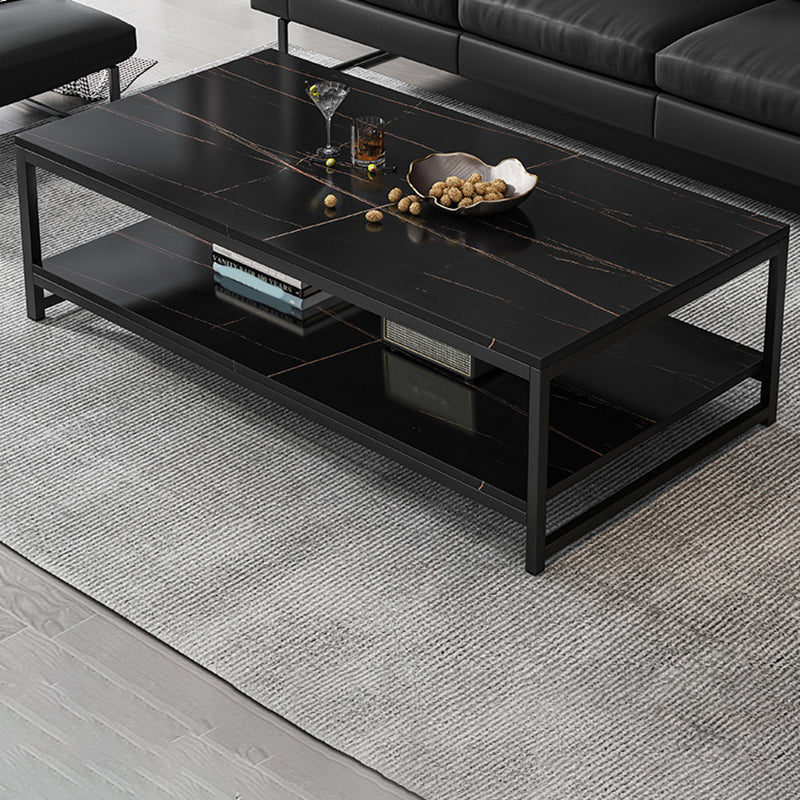 Modern Simple 1 Single Cocktail Table Rectangular Frame Coffee Table with Storage Shelf