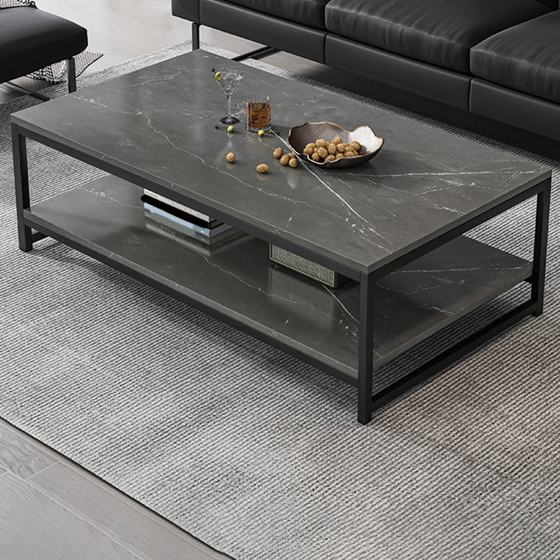 Modern Simple 1 Single Cocktail Table Rectangular Frame Coffee Table with Storage Shelf