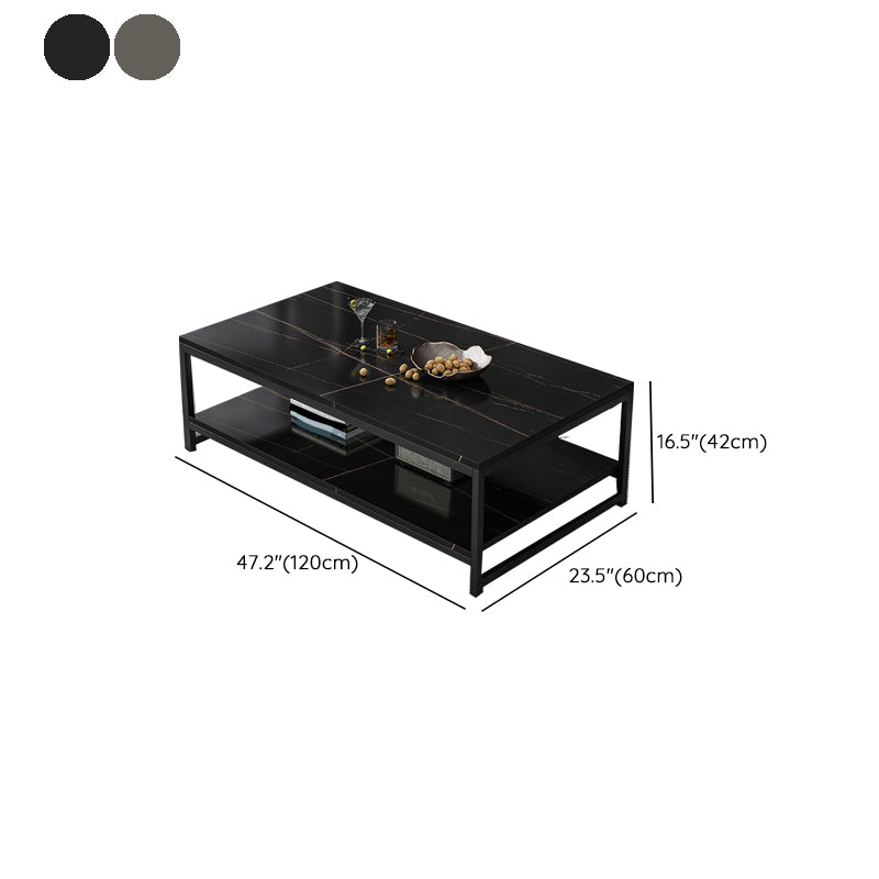 Modern Simple 1 Single Cocktail Table Rectangular Frame Coffee Table with Storage Shelf