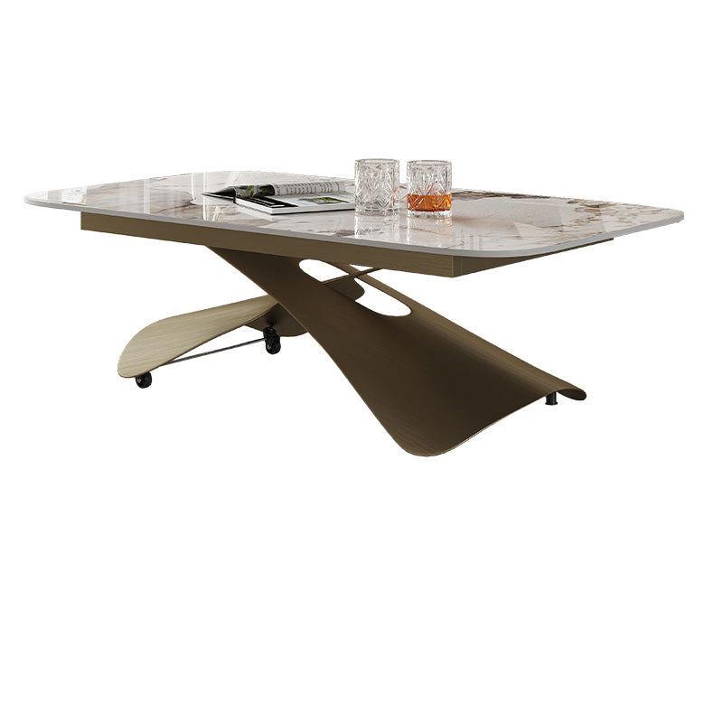 Cross Legs Rectangular Slate Coffee Table with Adjustable Height