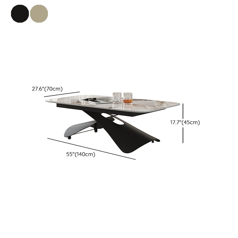 Cross Legs Rectangular Slate Coffee Table with Adjustable Height