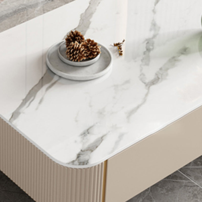 Contemporary Stone Single Coffee Table 4 Legs Coffee Cocktail Table with Storage Drawers