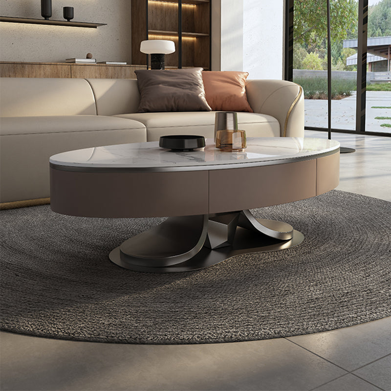 Glam Stone Single Coffee Table Pedestal Coffee Cocktail Table with Storage Drawers