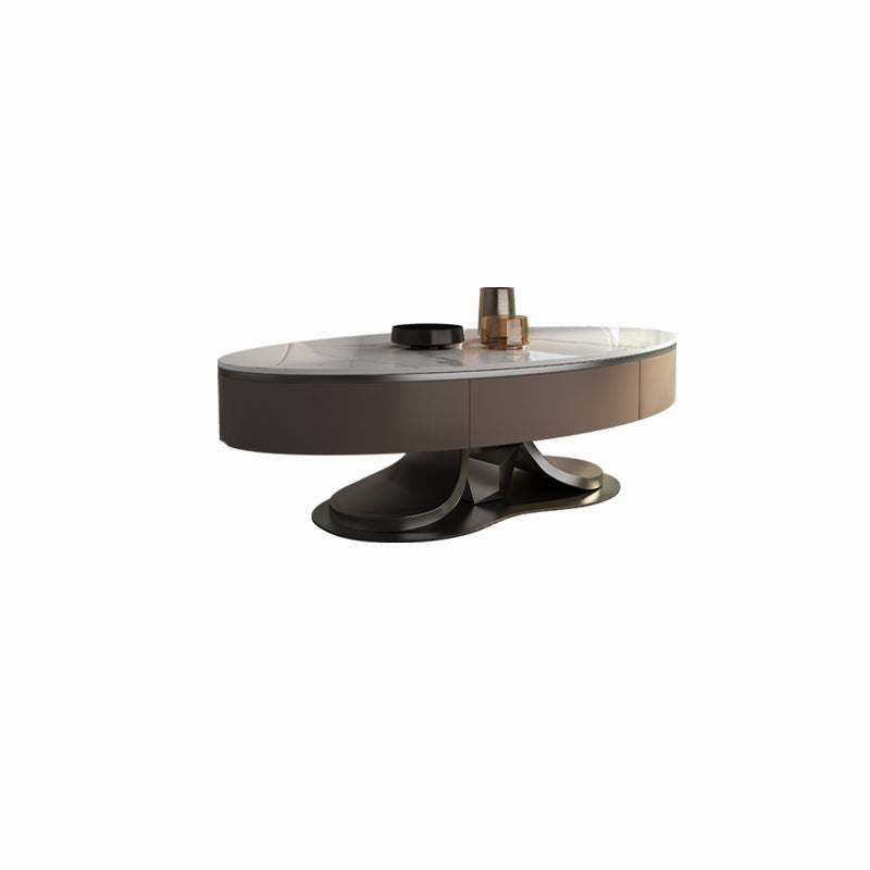 Glam Stone Single Coffee Table Pedestal Coffee Cocktail Table with Storage Drawers