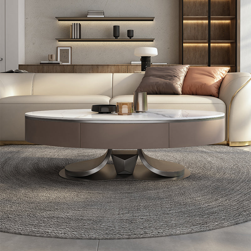 Glam Stone Single Coffee Table Pedestal Coffee Cocktail Table with Storage Drawers