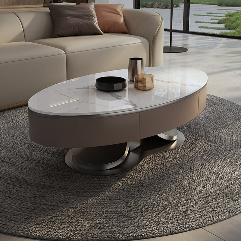 Glam Stone Single Coffee Table Pedestal Coffee Cocktail Table with Storage Drawers