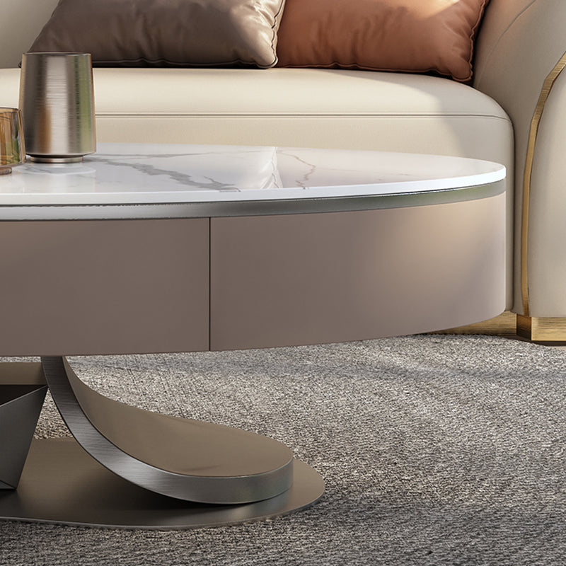 Glam Stone Single Coffee Table Pedestal Coffee Cocktail Table with Storage Drawers