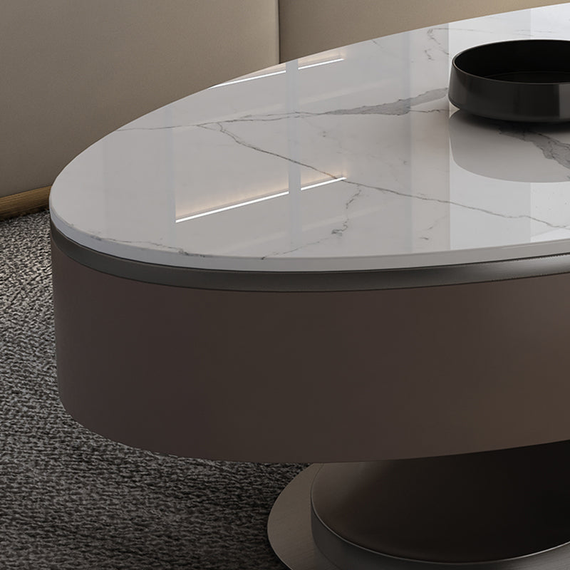 Glam Stone Single Coffee Table Pedestal Coffee Cocktail Table with Storage Drawers