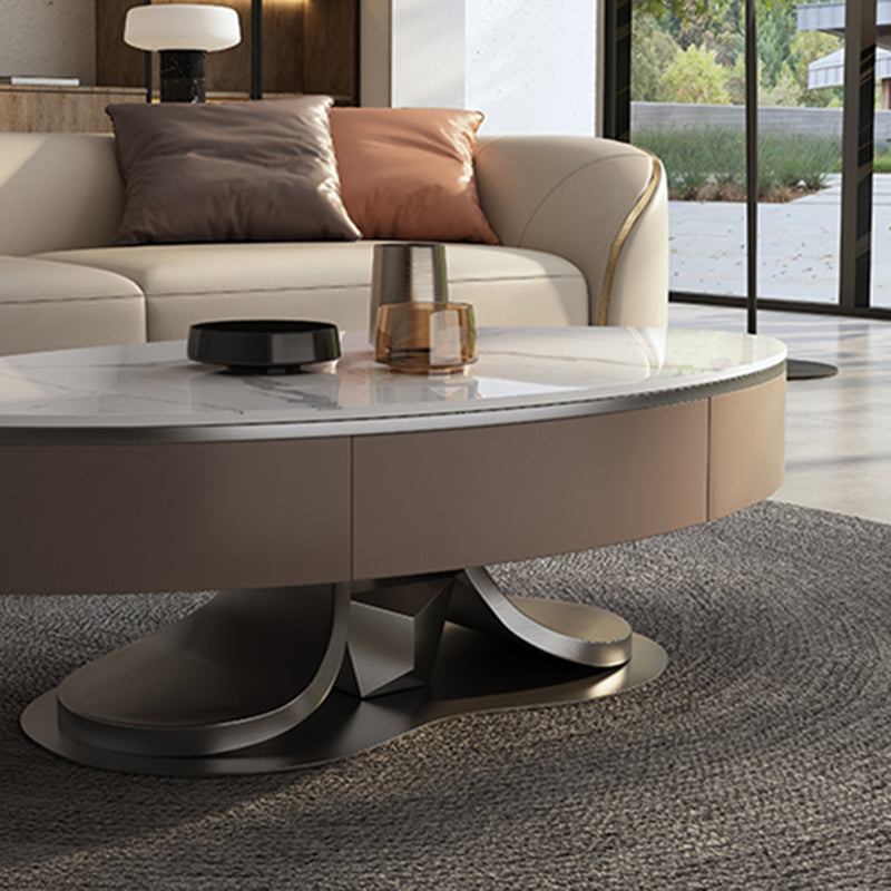 Glam Stone Single Coffee Table Pedestal Coffee Cocktail Table with Storage Drawers