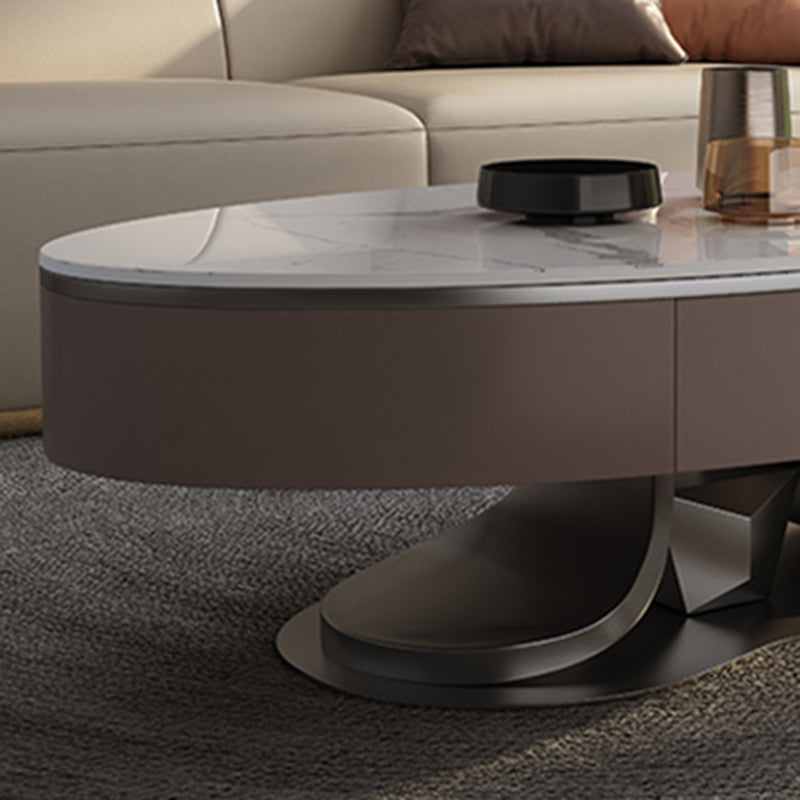 Glam Stone Single Coffee Table Pedestal Coffee Cocktail Table with Storage Drawers