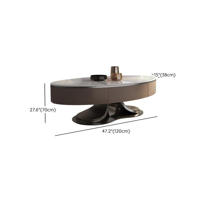 Glam Stone Single Coffee Table Pedestal Coffee Cocktail Table with Storage Drawers