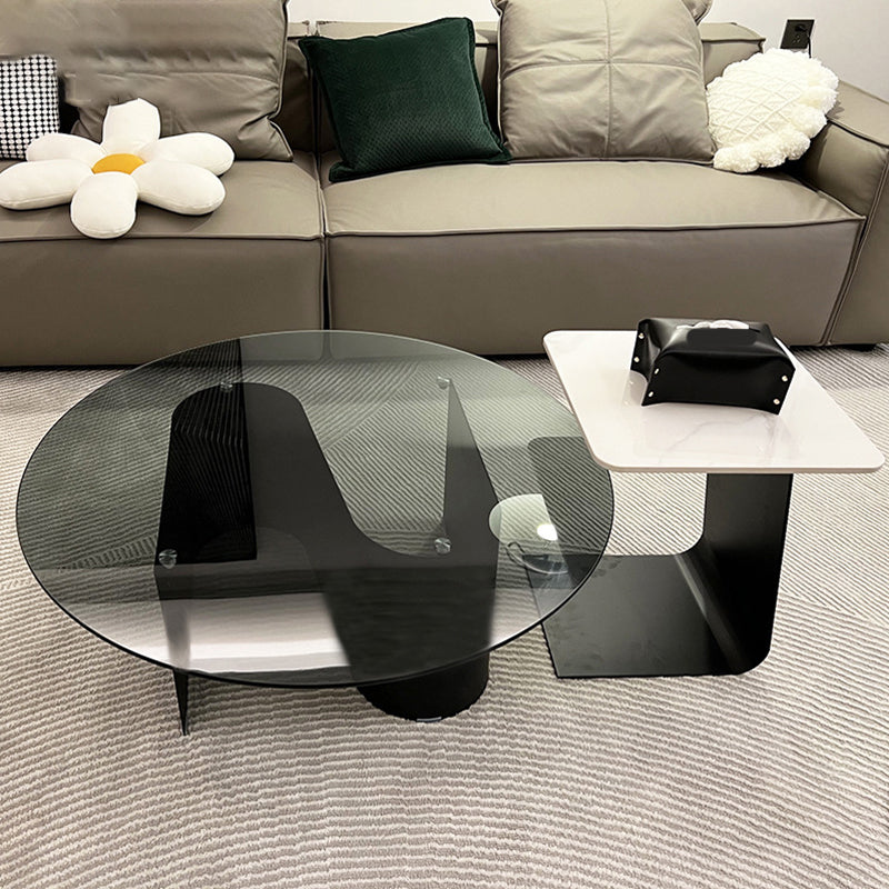 Modern Round Coffee Table Glass Top Pedestal Coffee Table Set