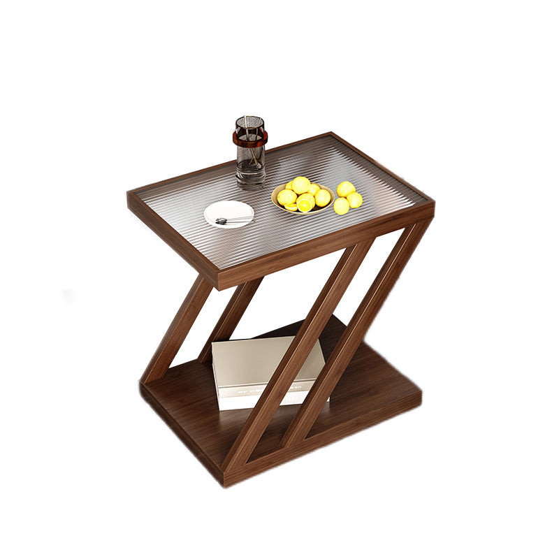 Contemporary Glass Top Wooden Rectangular with Storage Side Table