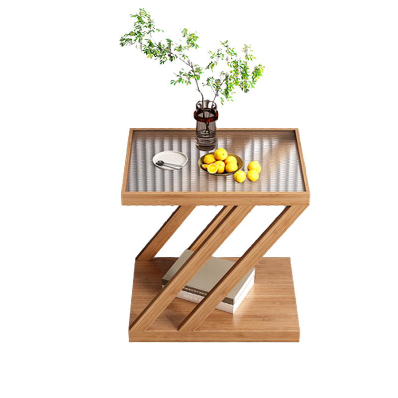 Contemporary Glass Top Wooden Rectangular with Storage Side Table