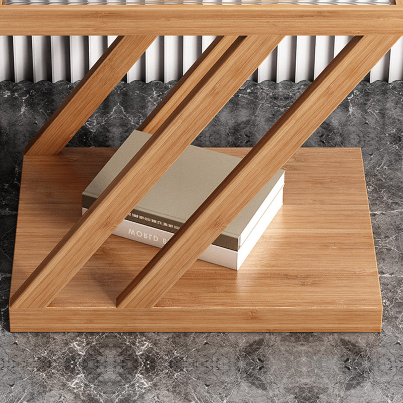 Contemporary Glass Top Wooden Rectangular with Storage Side Table