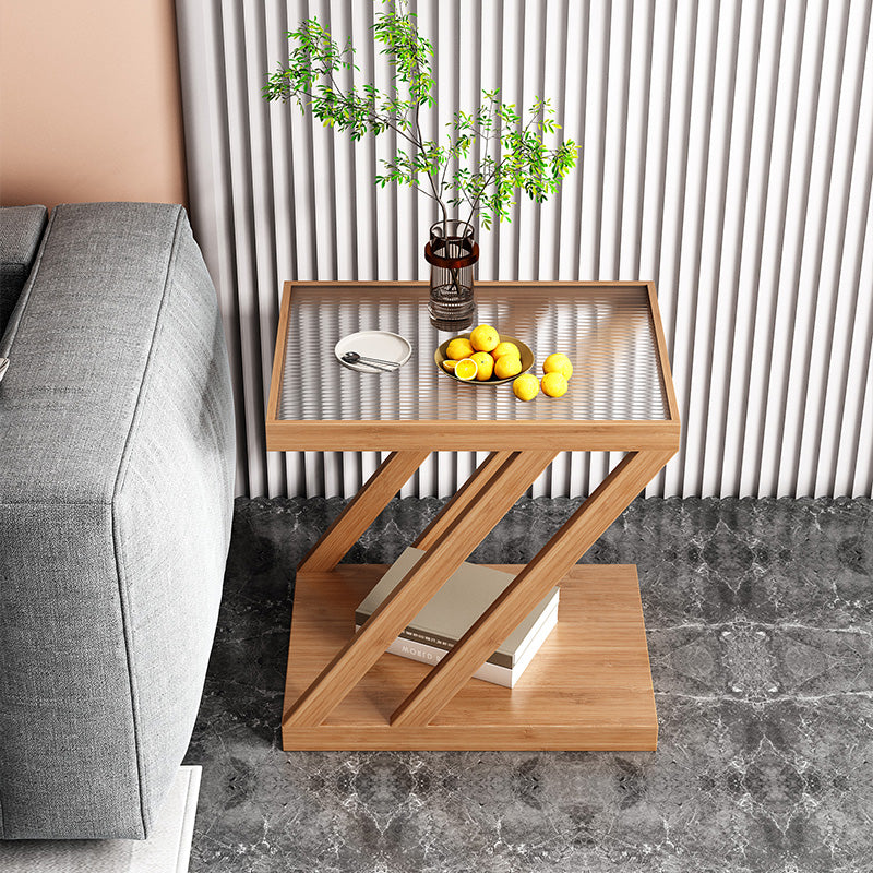 Contemporary Glass Top Wooden Rectangular with Storage Side Table