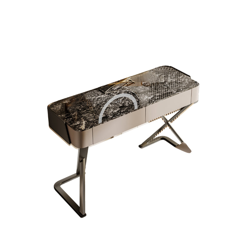 Slate Vanity Table 2-Drawer Stool Vanity Set with Lights Mirror