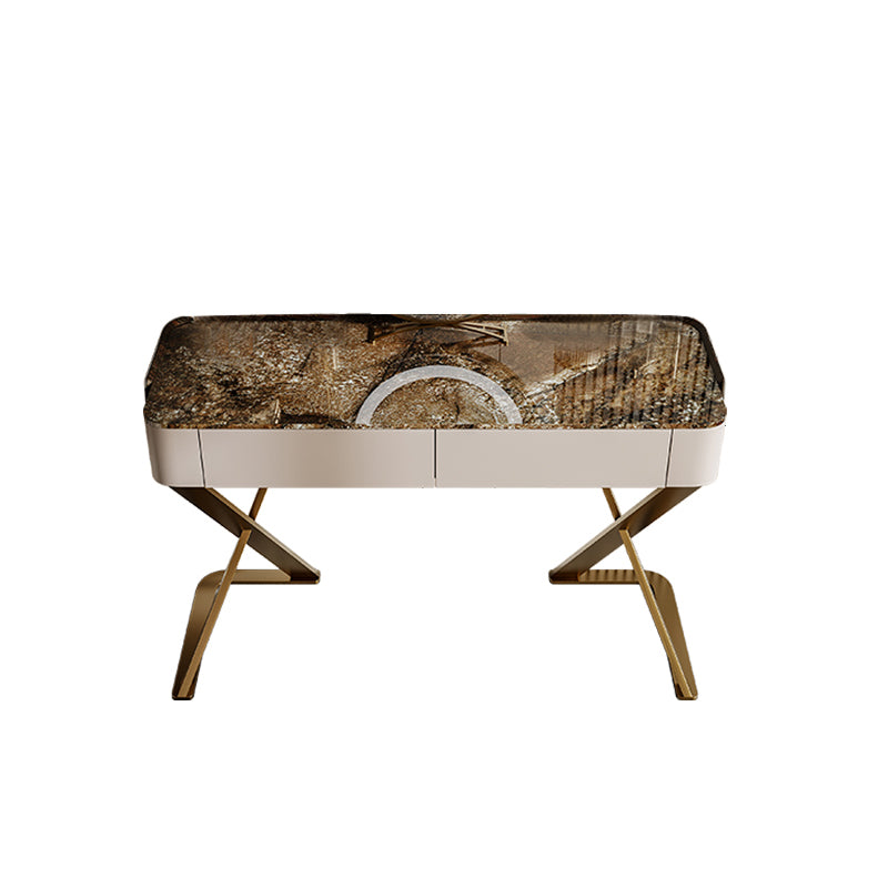 Slate Vanity Table 2-Drawer Stool Vanity Set with Lights Mirror