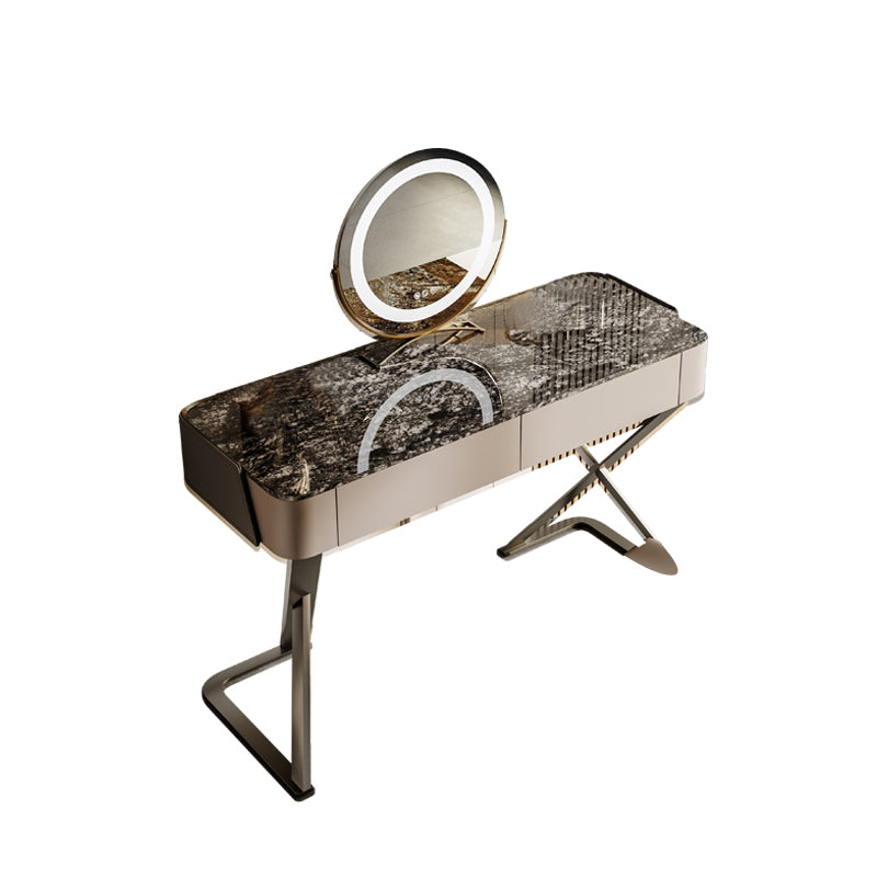 Slate Vanity Table 2-Drawer Stool Vanity Set with Lights Mirror