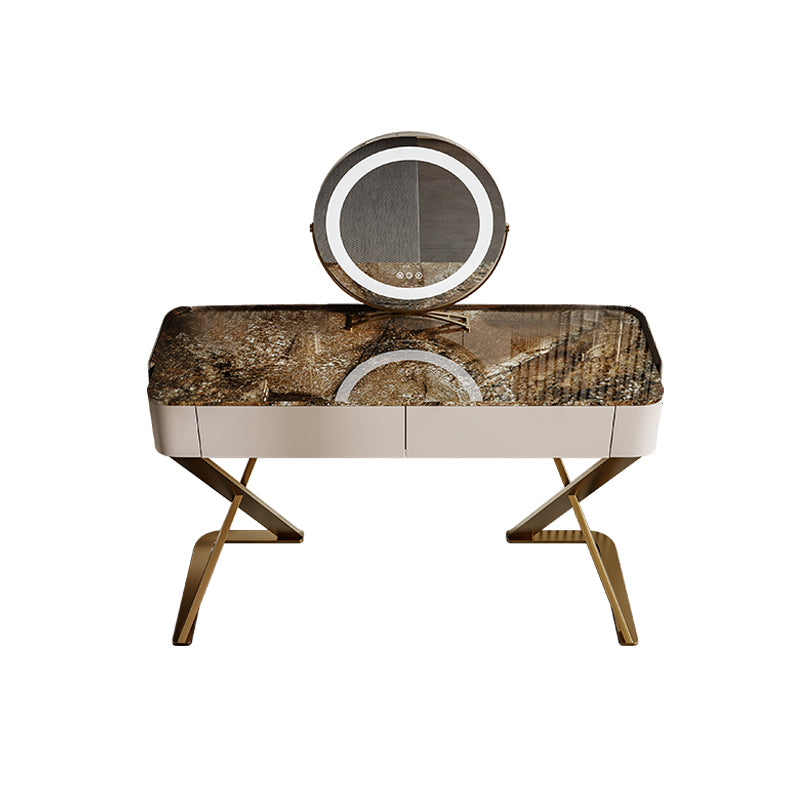 Slate Vanity Table 2-Drawer Stool Vanity Set with Lights Mirror