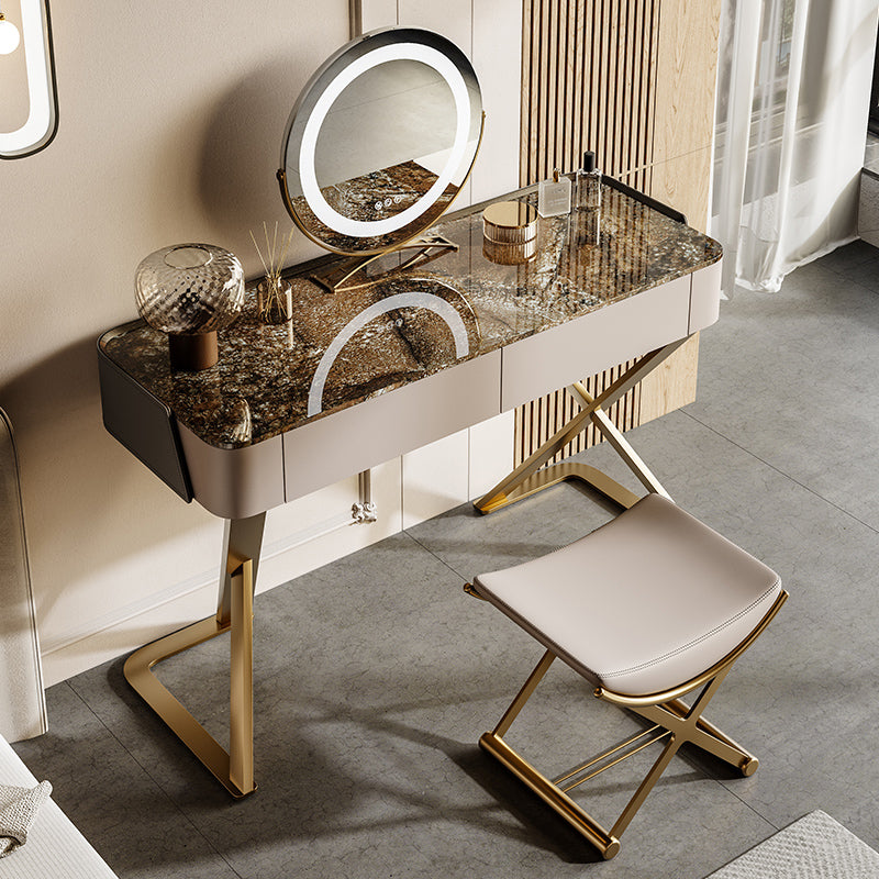Slate Vanity Table 2-Drawer Stool Vanity Set with Lights Mirror