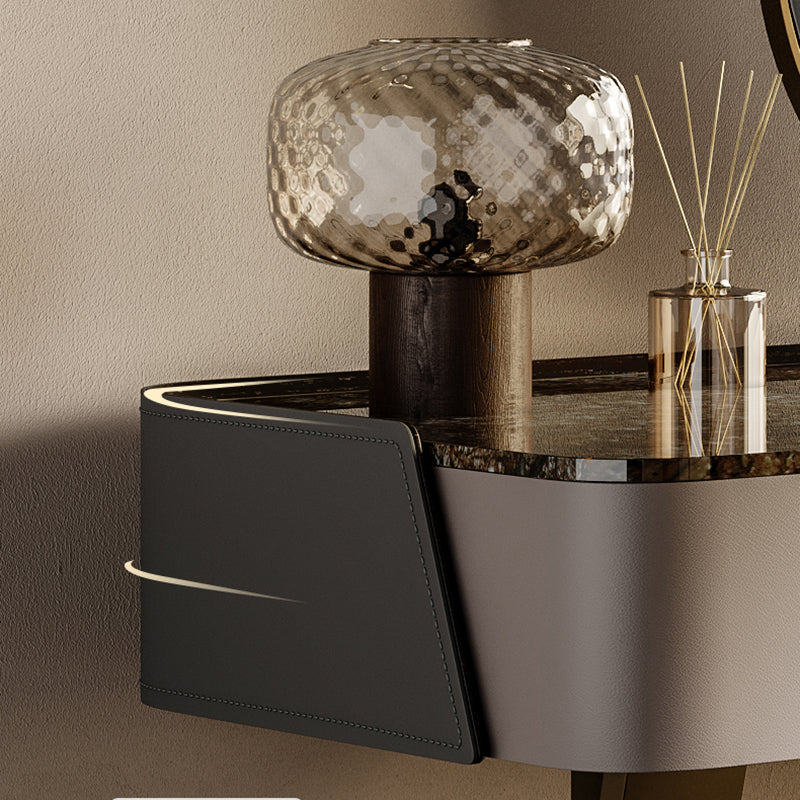 Slate Vanity Table 2-Drawer Stool Vanity Set with Lights Mirror