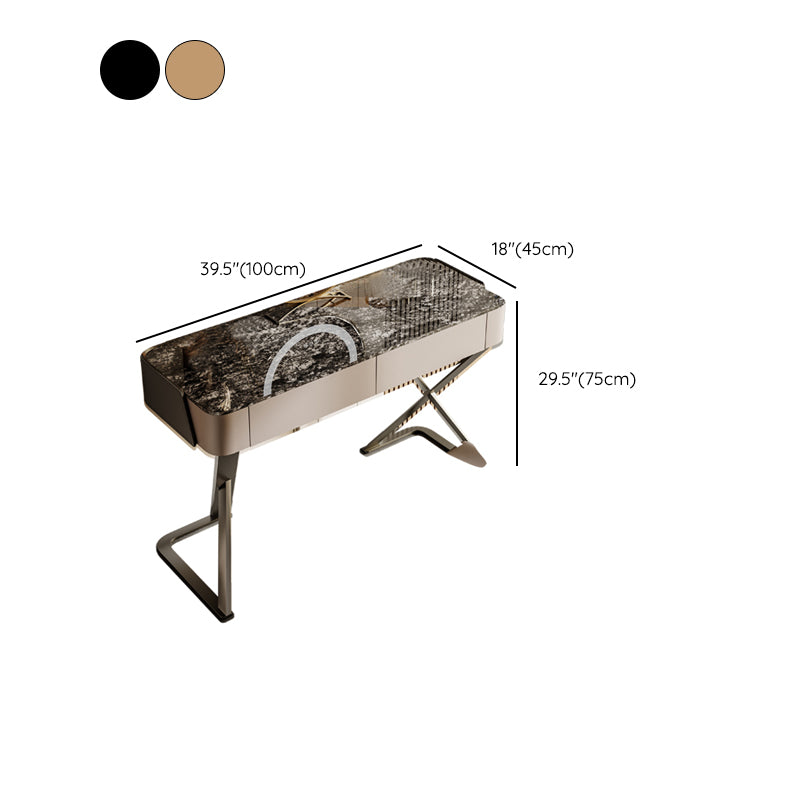 Slate Vanity Table 2-Drawer Stool Vanity Set with Lights Mirror