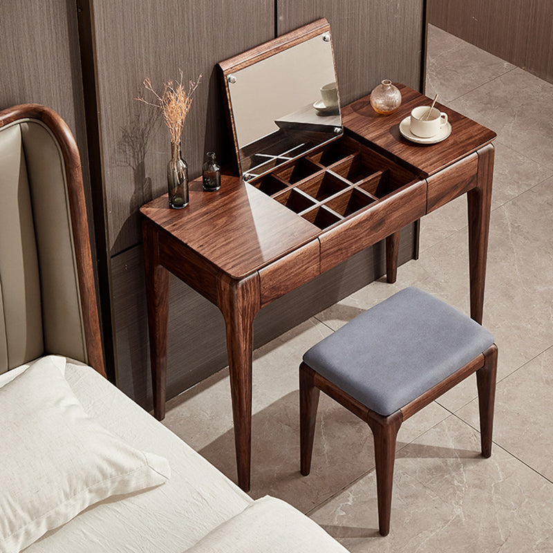 2 Drawer & Jewelry Vanity Desk Brown Wood Makeup Vanity Desk
