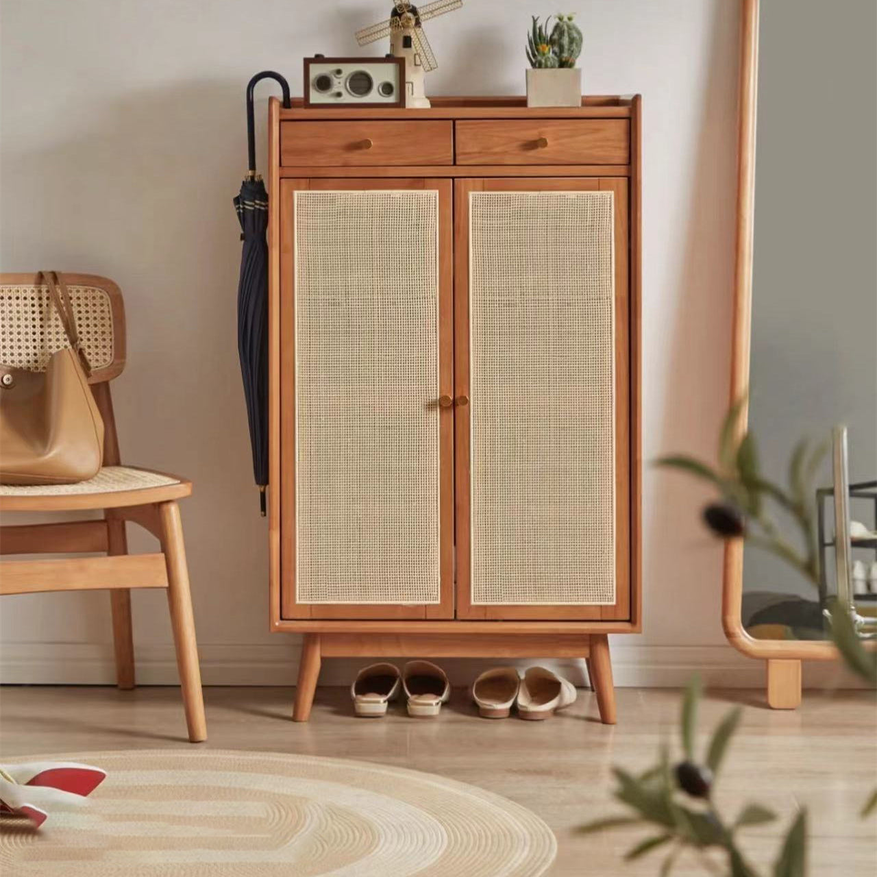 Mid-Century Modern Rectangle Storage Cabinet Natural Finish Accent Cabinet