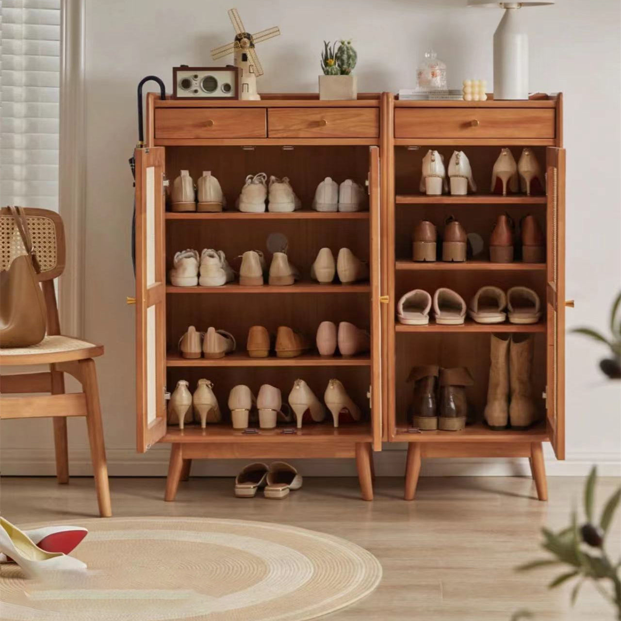 Mid-Century Modern Rectangle Storage Cabinet Natural Finish Accent Cabinet
