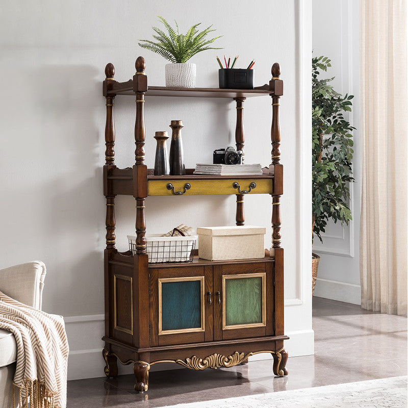 Industrial Rubberwood Chest with Doors Storage Cabinet with Shelves