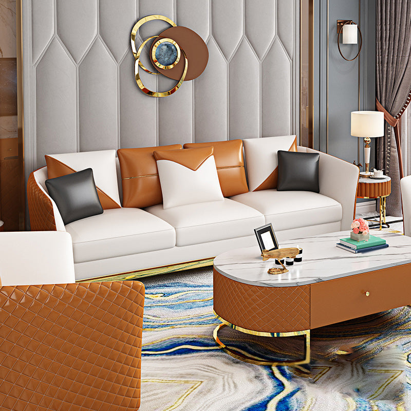 Cushions Tuxedo Arm Sofa Glam Genuine Leather Sofa with Legs