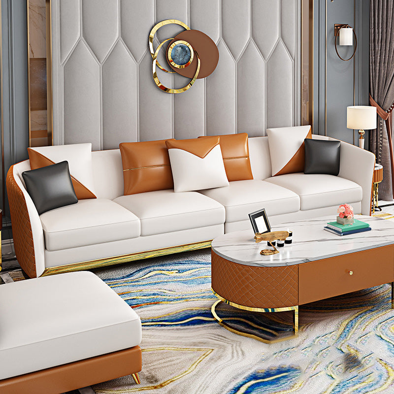 Cushions Tuxedo Arm Sofa Glam Genuine Leather Sofa with Legs