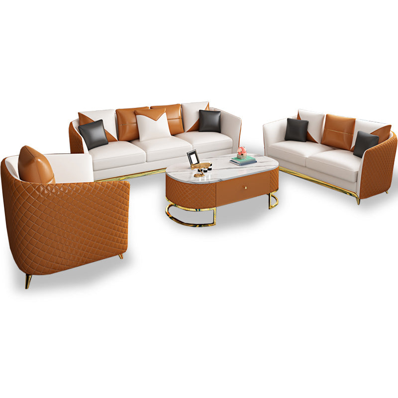 Cushions Tuxedo Arm Sofa Glam Genuine Leather Sofa with Legs