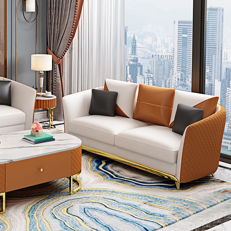 Cushions Tuxedo Arm Sofa Glam Genuine Leather Sofa with Legs