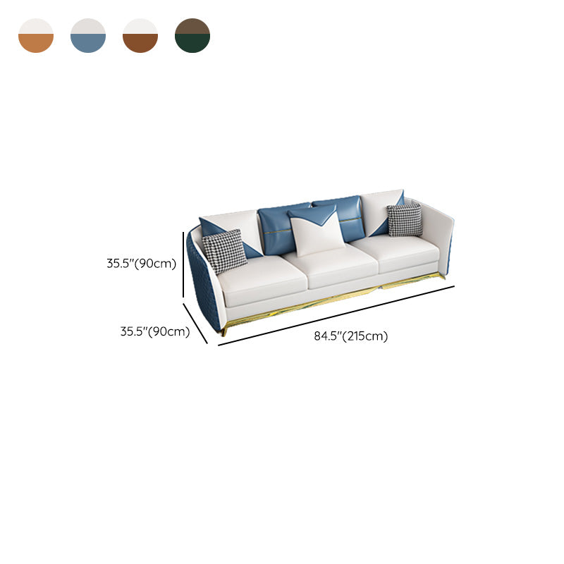 Cushions Tuxedo Arm Sofa Glam Genuine Leather Sofa with Legs