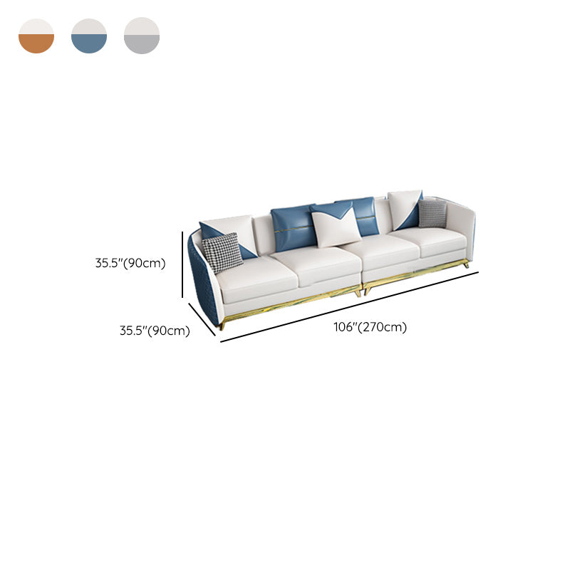 Cushions Tuxedo Arm Sofa Glam Genuine Leather Sofa with Legs