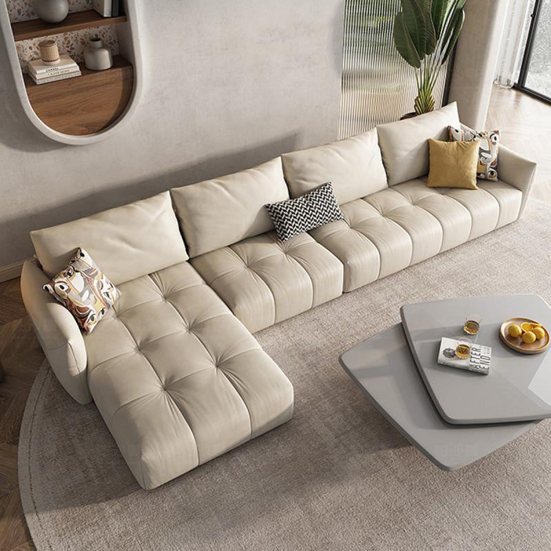 32"H Mid-Century Modern Sectional Sofa Leather Stain-Resistant Sleeper Sectional