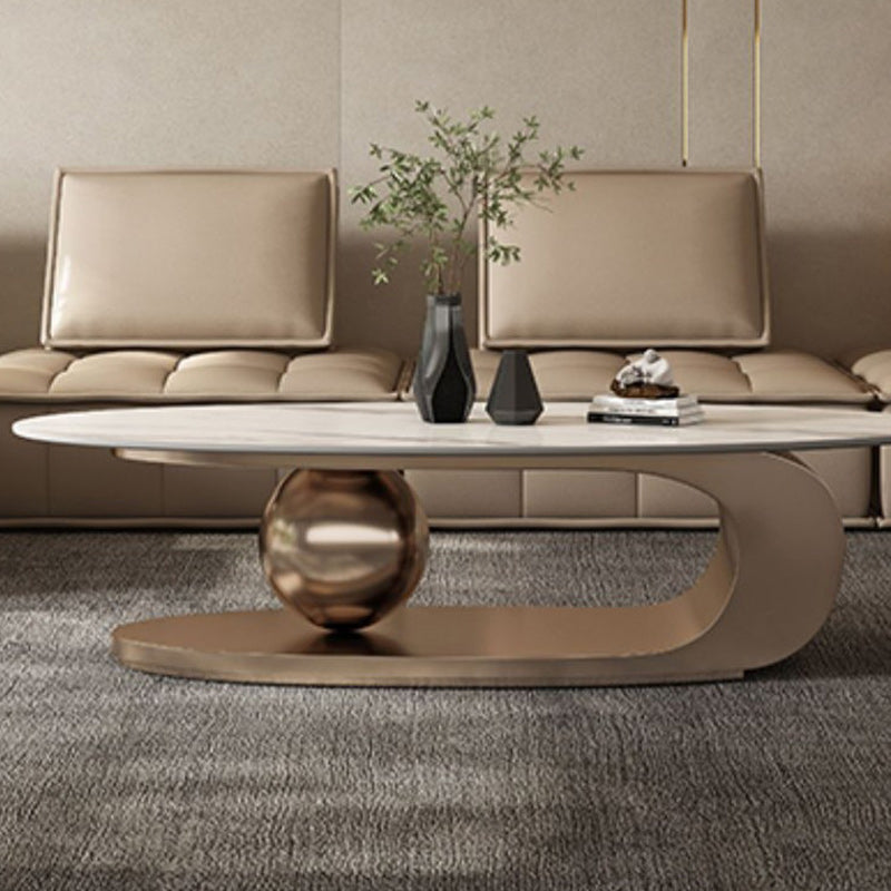 15"H Glam Coffee Table Pedestal Slate Oval Coffee Cocktail Table