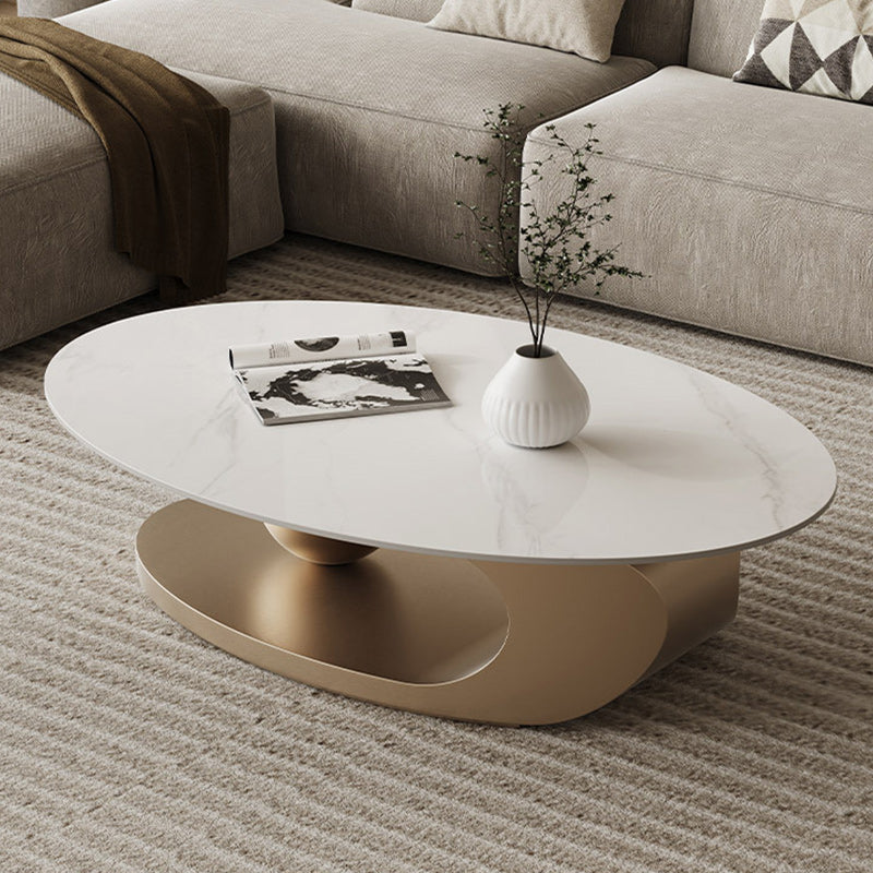 15"H Glam Coffee Table Pedestal Slate Oval Coffee Cocktail Table