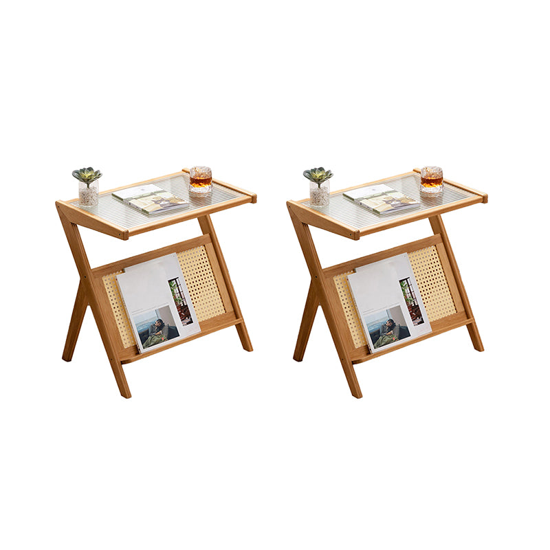 Rectangular Glass Top Side Table Natural/Brown 22.04" Tall End Table