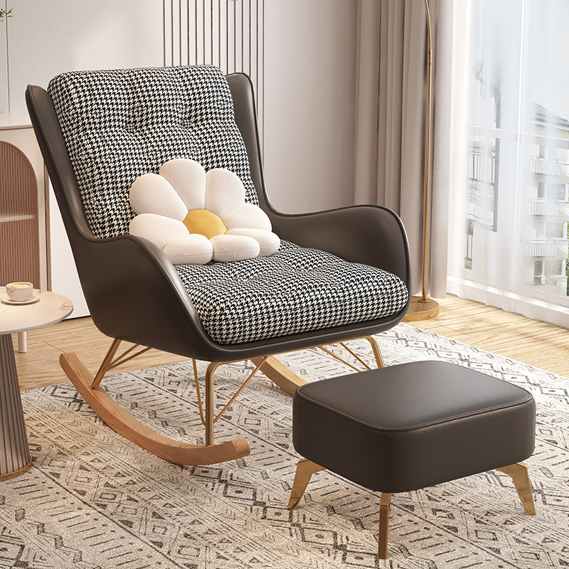 Contemporary Upholstered Rocker Chair Metal Frame Dirt Resistant Wingback Rocker Chair