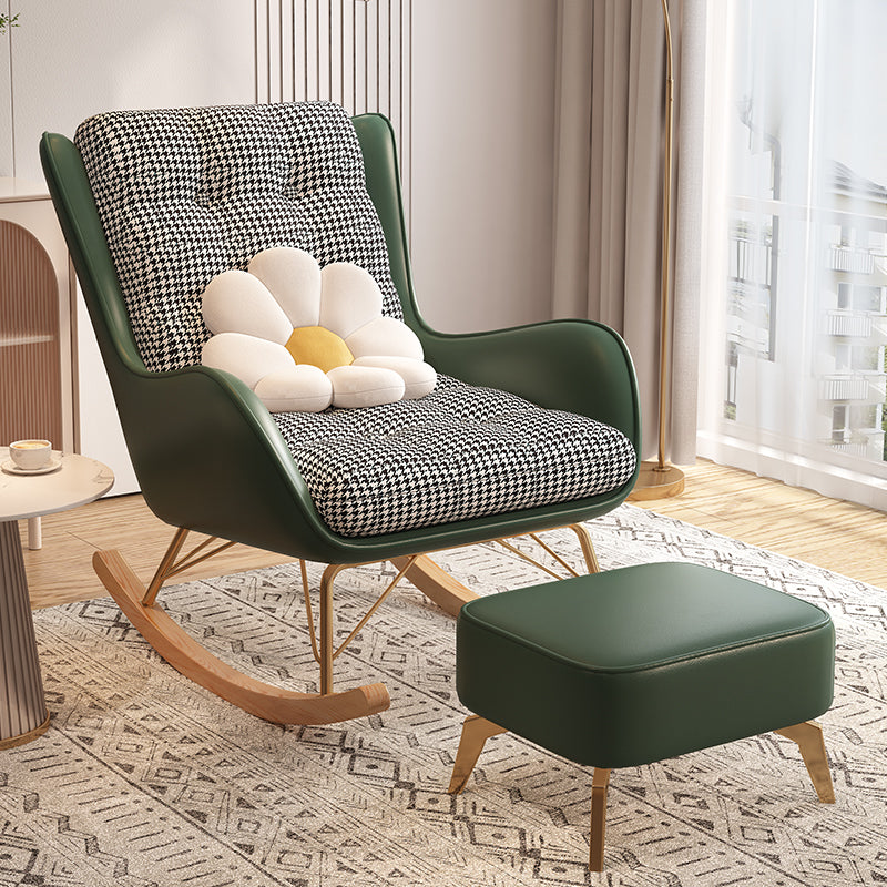 Contemporary Upholstered Rocker Chair Metal Frame Dirt Resistant Wingback Rocker Chair