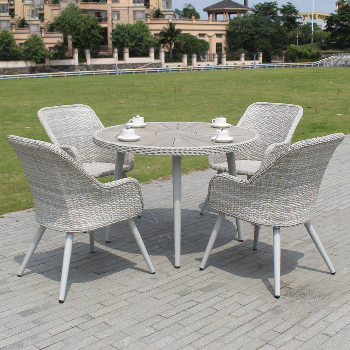 Light Gray Boho Dining Table Set 1/3/5/7 Pcs Rattan Dining Set