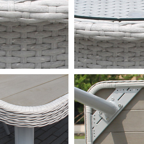 Light Gray Boho Dining Table Set 1/3/5/7 Pcs Rattan Dining Set